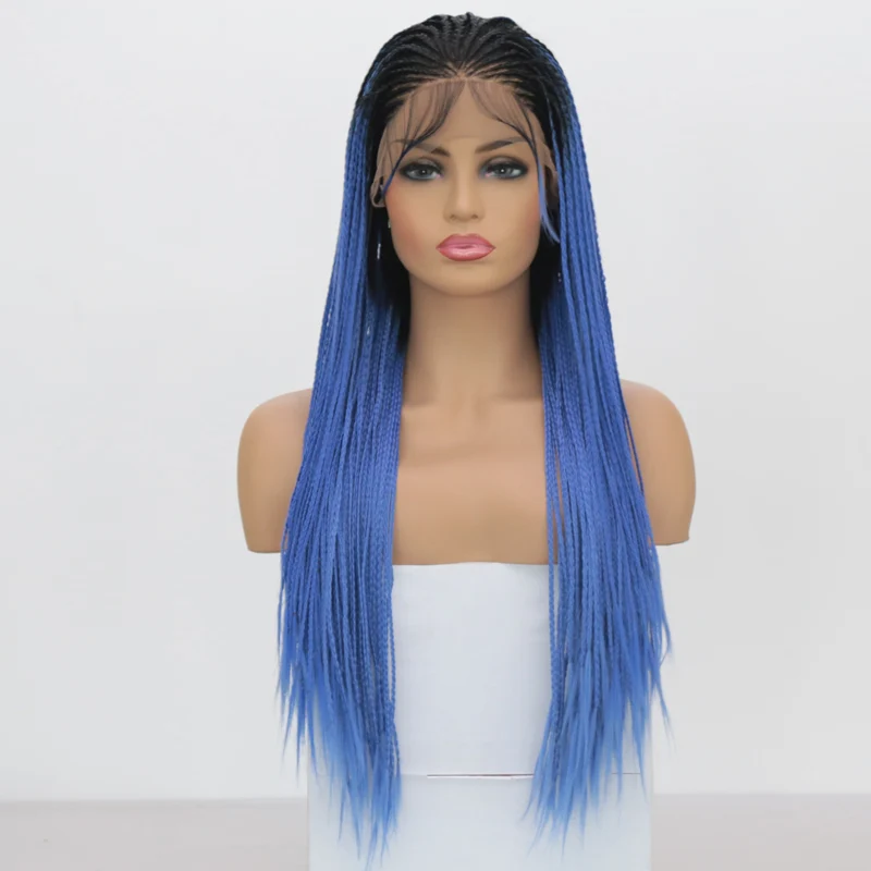 Харизма плетеные парики для женщин термостойкие волосы синтетический парик на кружеве с детскими волосами Омбре синий парик коробка косички красные парики