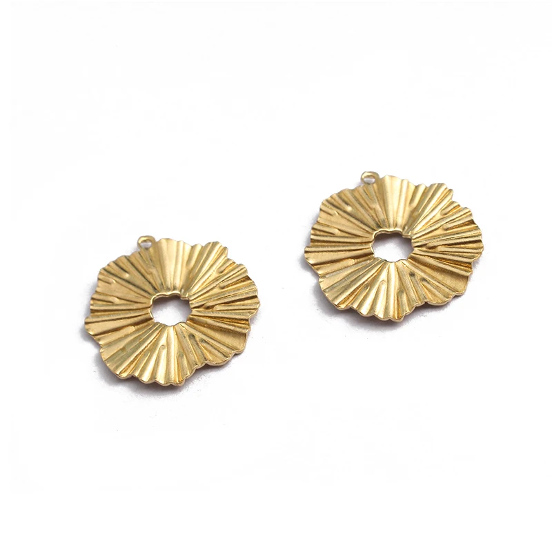 20pcs Raw Brass Folded Sun Flower Charms Pleated Leaf Pendant For