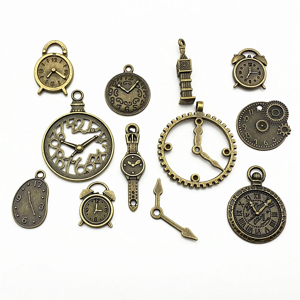10pcsPunkTypeMetalAlloyMixedClockPendantCharmsSteampunkClock