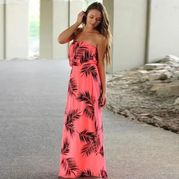 

Strapless Floral Print Long Dress Fashion Off Shoulder Tropic Affair Summer Dresses Sexy Low bosom Bohemian Beach Maxi Dress