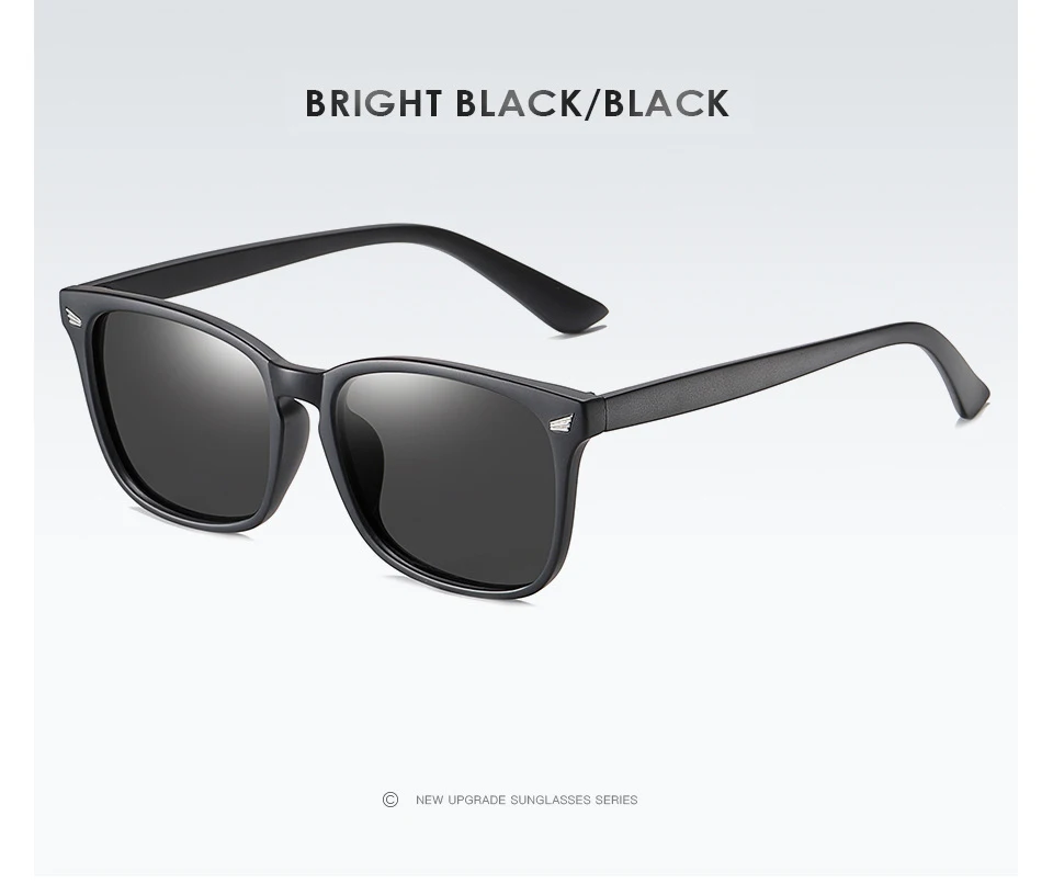 Новые Модные Винтажные квадратные поляризованные солнцезащитные очки для мужчин и женщин с заклепками, женские солнцезащитные очки UV400, очки - Цвет линз: Bright Black Black
