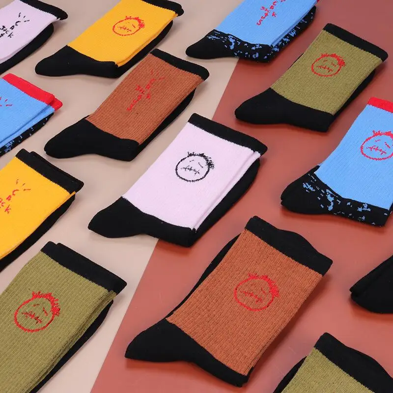 Street fashion creative Travis Scott socks interesting design pattern hip hop men socks happy novelty crew men socks