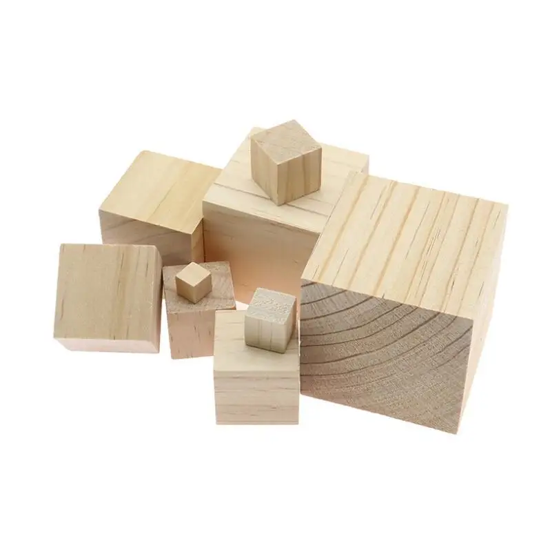 10pcs 25mm Unfinished Wooden Blocks Natural Square Wooden Cubes