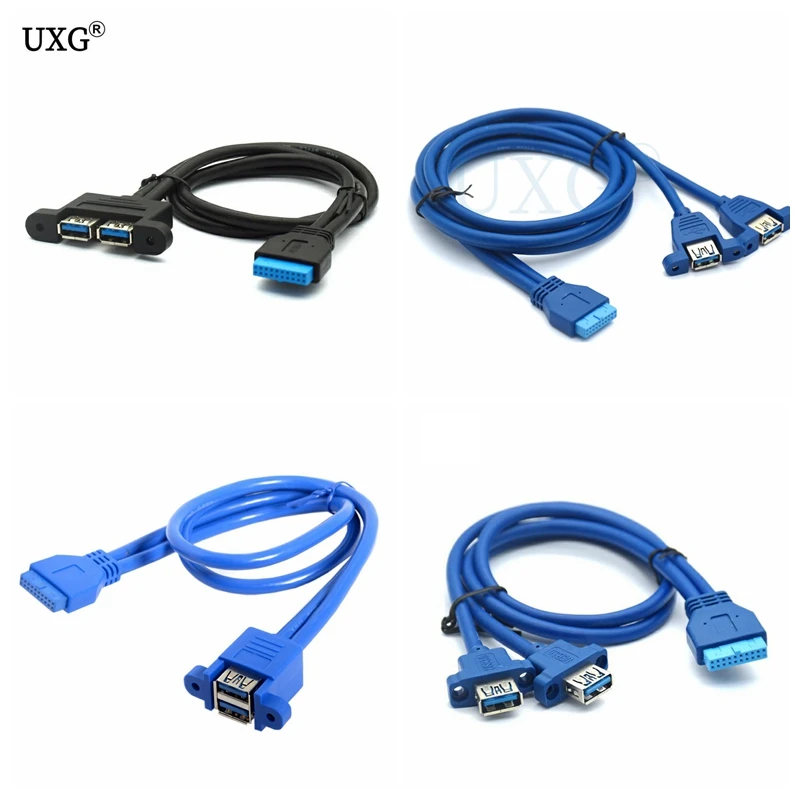 Painel Traseiro Fêmea Usb 3.0 para Placa-mãe Conector do Cabeçalho Adaptador de Cabo com Parafusos 20pin 50cm Portas