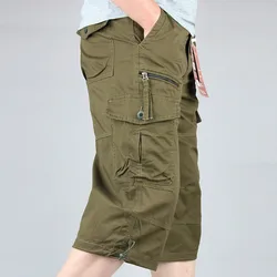 Knee Length Cargo Shorts Men's Summer Casual Cotton Multi Pockets Breeches Cropped Short Trousers Military Camouflage Shorts