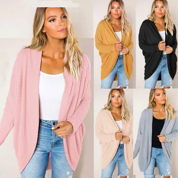 

Batwing Sleeve Cardigan Autumn Casual Long Sleeve Solid Woman Knitwear Outerwear Fashion Open Front Female Sweaters Cardigan