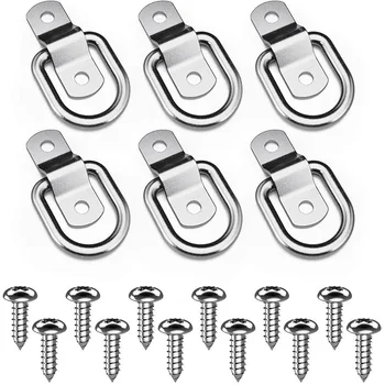 

HTHL-6-Pack D Ring Tie Down Ring Load Anchor Trailer Anchor Forged Lashing Ring, Surface Floor Mount Tie Down Ring with Screw