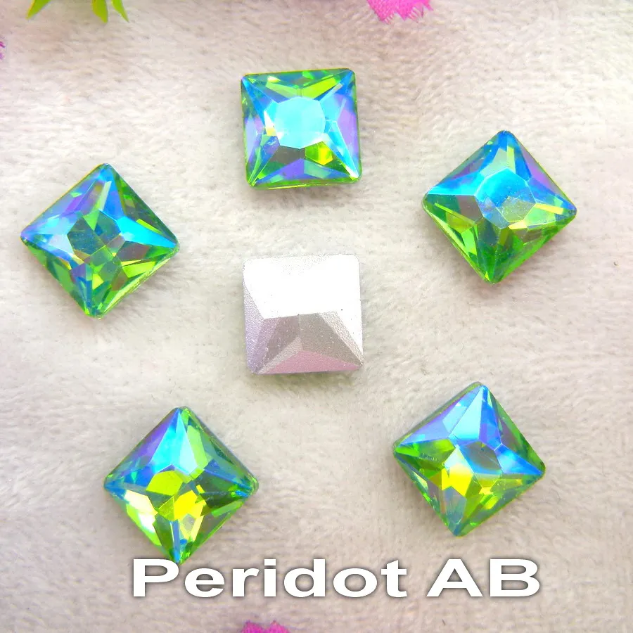 A11 Peridot AB Красивый стеклянный кристалл, 3 размера, прозрачный AB и Радужный цвет, точечная задняя часть, квадратная форма, клей, стразы, бусины, аппликация, nailart, сделай сам, отделка - Цвет: A11 Peridot AB