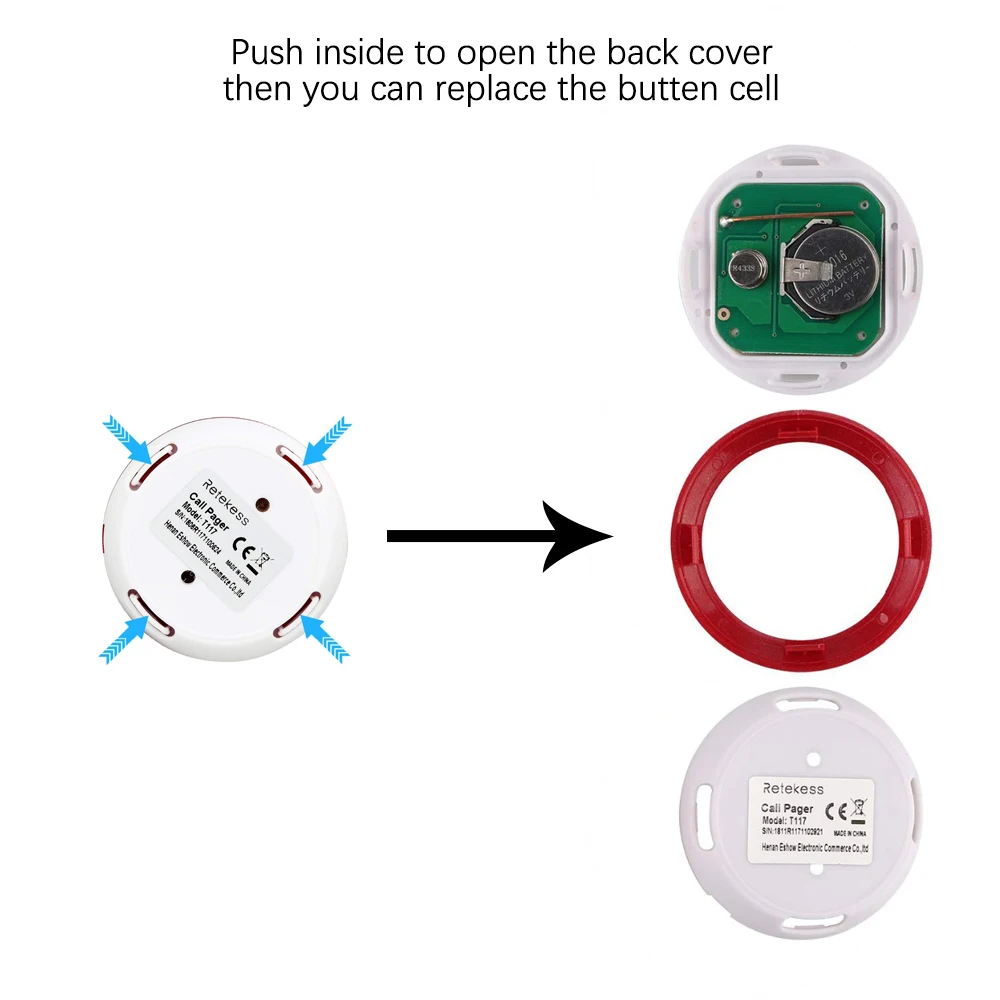 RETEKESS Беспроводная кнопка вызова официанта обслуживание ресторана пейджер передатчик 433 МГц для вызова система подкачки кафе чай Ресторан