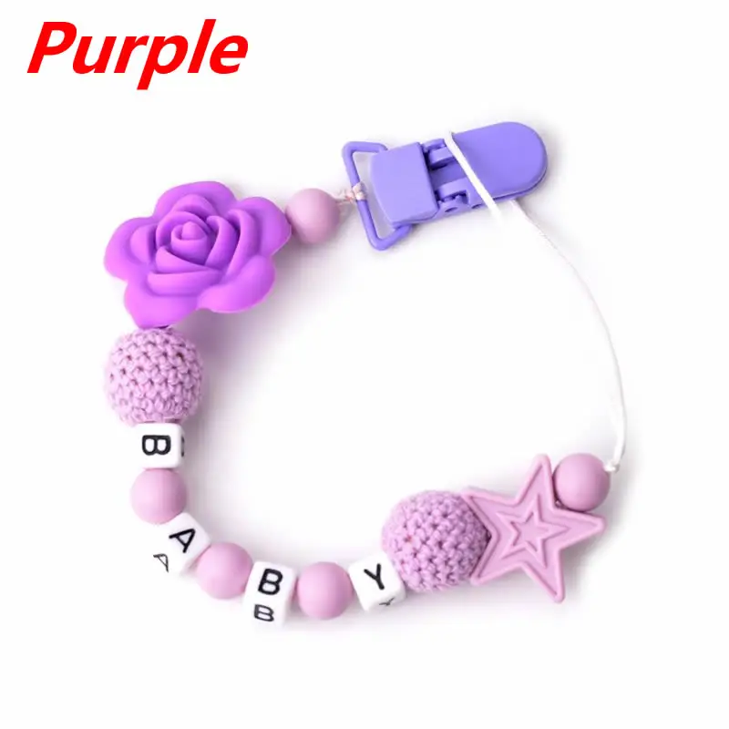Purple DIY персонализированное цветное, с бисером, Детская Соска-пустышка с зажимом на цепочке, Силиконовая зубная игрушка для новорожденных - Цвет: Purple