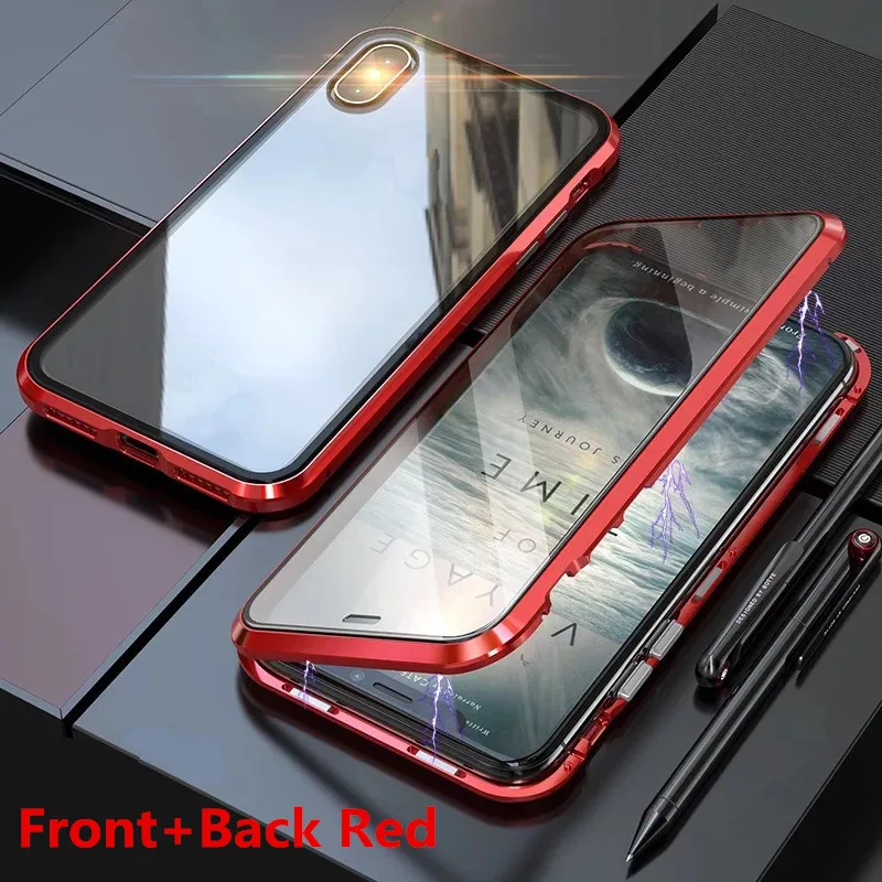 Red 360 металлический магнитный адсорбционный чехол для iPhone XS MAX X XR 8 7 Plus 6 6s 11 Чехол двусторонний стеклянный Магнитный чехол 7 Plus Funda - Цвет: Red