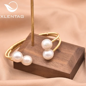 

XlentAg Original Natural Fresh Water Pearl Double Layer Bangle For Women Wedding Bracelet Luxury Jewelry Brazalete Mujer GB0150