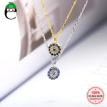 

ElfoPlataSi Genuine 925 Sterling Silver Turkey Round Evil Eye Dazzling CZ Necklaces For Women Sterling Silver Jewelry DS902
