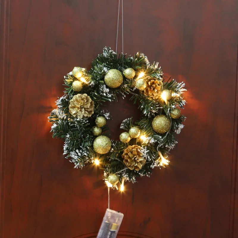 Рождественский домашний декоративный венок, светодиодный гирлянда для развешивания, Рождественская настенная гирлянда для двери с гирляндой, Рождественское украшение для дома