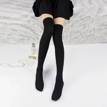

Hot Sale Fashion Stylish Sexy Solid Knitted Warm Cotton Over Knee High Socks Women Soft Casual Thigh High Long Loose Stocks Lady