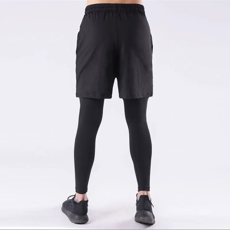 High Elastic Men Shorts+Pants 2 in 1 Running Tights Quick Dry Gym Fitness Leggings Workout Sportswear Yoga Sweatpants Custom