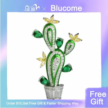 

Blucome Vivid Green Cactus Shape Brooches Full Rhinestones Enamel Plant Brooch For Women Suit Dress Accessories 2018 Trendy Pins