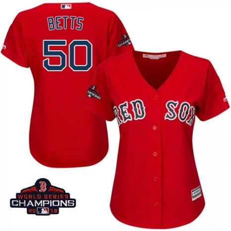 Женская футболка Boston Mookie Betts Red Sox Scarlet, коллекция года, команда чемпионов, логотип игрока - Цвет: women