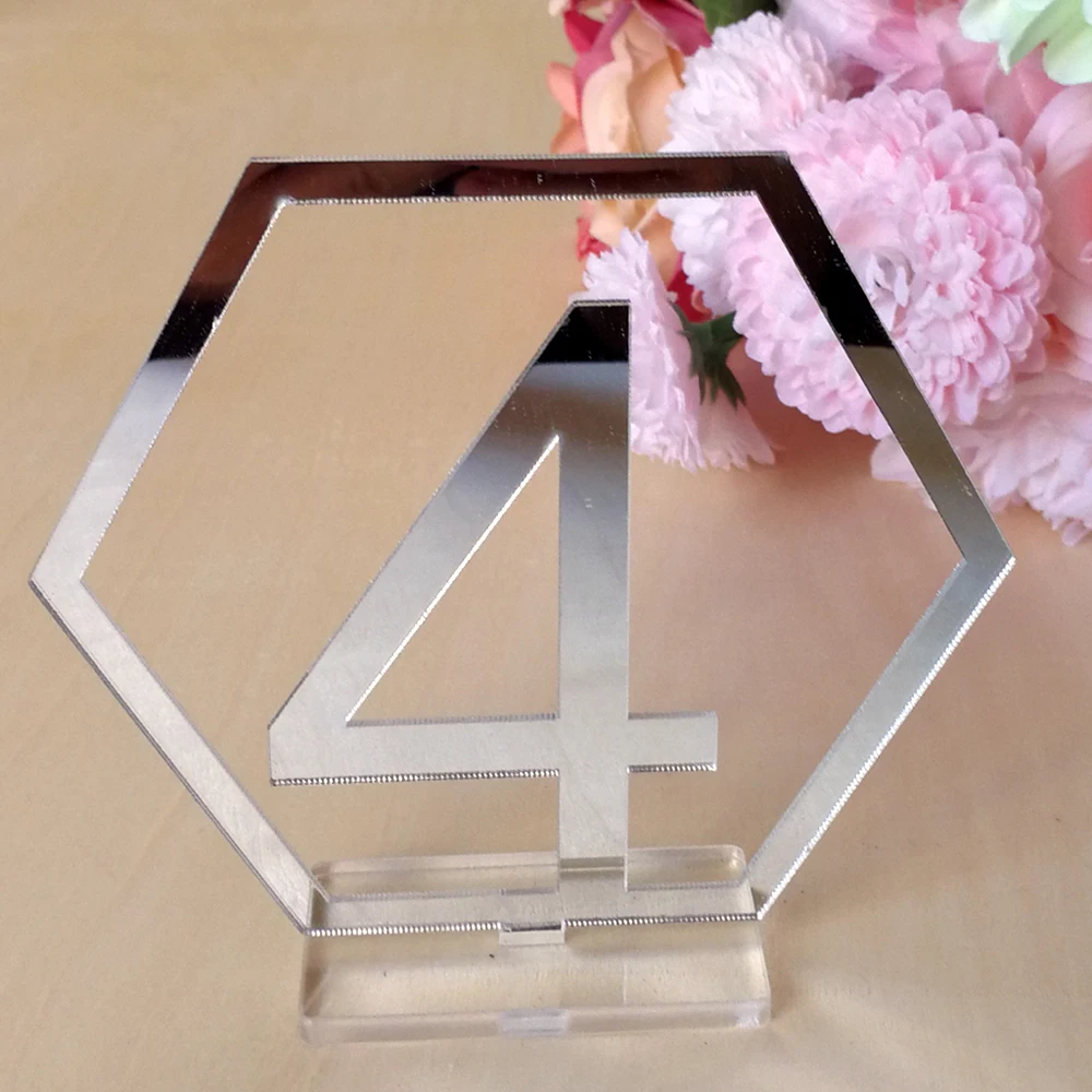 FESTNIGHT 1-20 Signs Hexagon Table Numbers with Base for Wedding Party Decor Supplies Acrylic Restaurant Wedding Table Numbers