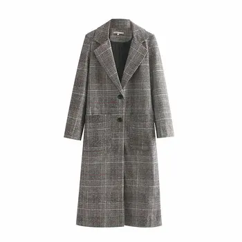 

Fashion New 357-9301-100 Euro-American style ladies'new long checked suit jacket