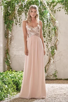 

Champagne Rose A Line Bridesmaid Dresses Spaghetti Sequins Chiffon Boho Wedding Guest Dresses Backless Birthday Homecoming Gowns