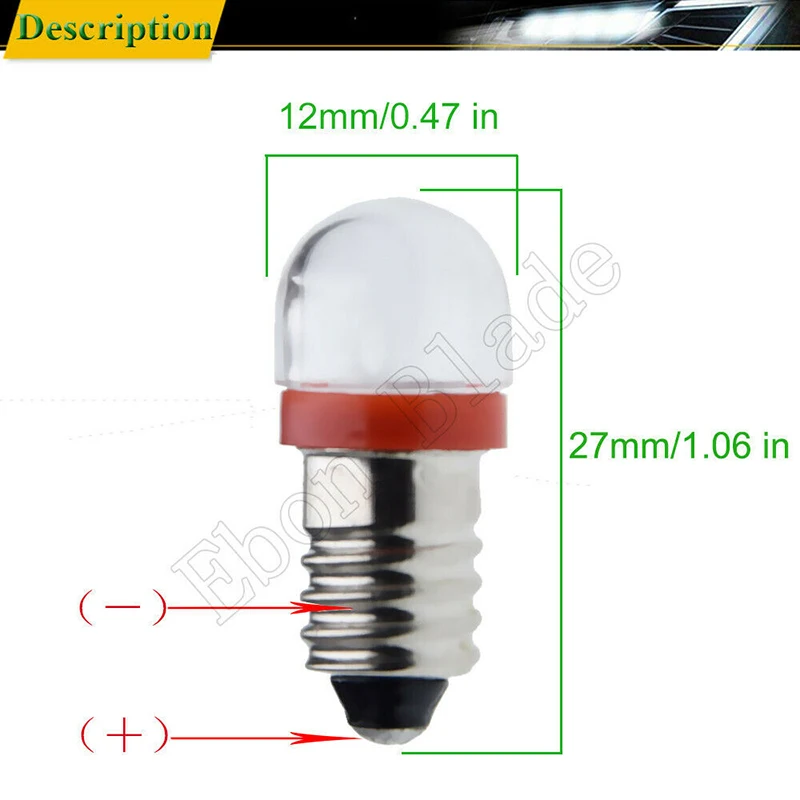 Ruiandsion 2pcs E10 Screw Base LED Bulb 10-60V White 3030 4SMD Replacement For Flashlights Torch Work Lights, Non-Polarity - Foto 7