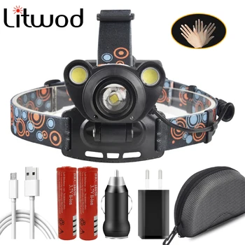 

Sensor XM-L T6 Zoom Headlamp Usb Led Bulbs 2x 18650 Battery Litwod 2* COB USB Port Fishing 10W Head Flashlight Torch Lamp