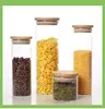 2pcs Wood Lid Glass Airtight Canister Kitchen Storage Bottles Jars Food Container Grains Tea Coffee Beans Grains Candy Jars 1