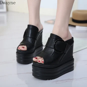 

14CM wedge super high heel increase within shoes muffin bottom women's shoes waterproof platform thick sandals and slippers