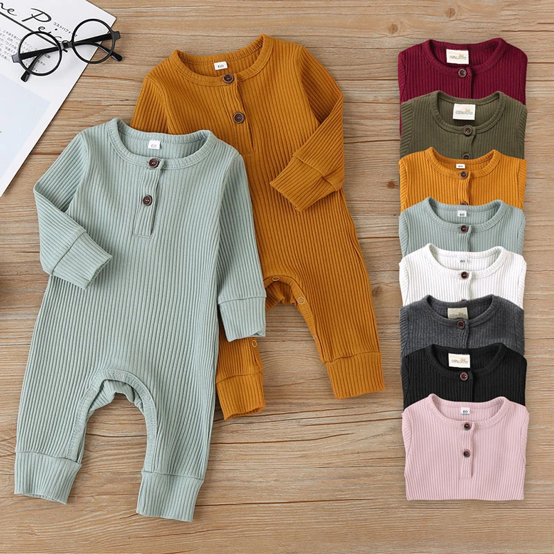 baby bodysuit dress Wholesale 13 Color Baby Clothing Newborn Infant Baby Boy Girl Romper Cotton Ribbed Jumpsuit Solid Clothes Spring Autumn Outfit Baby Bodysuits for boy