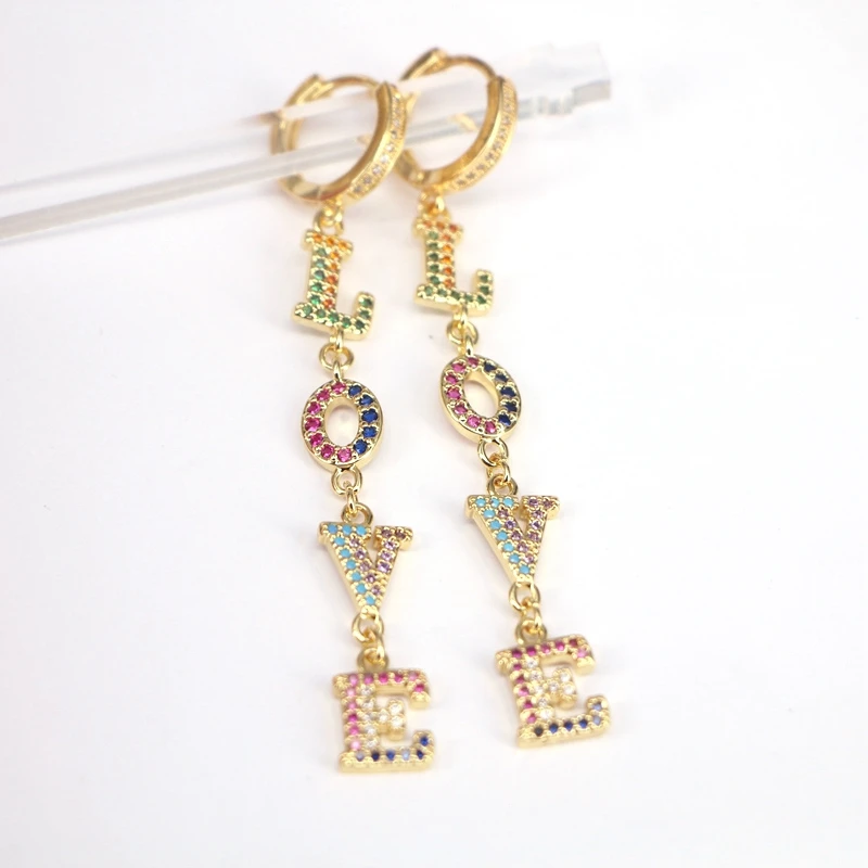 

4 пары, CZ Love Letter длинные Подвесные серьги Элегантные ювелирные изделия золотого цвета для помолвки Brincos для влюбленных ювелирные изделия подарок
