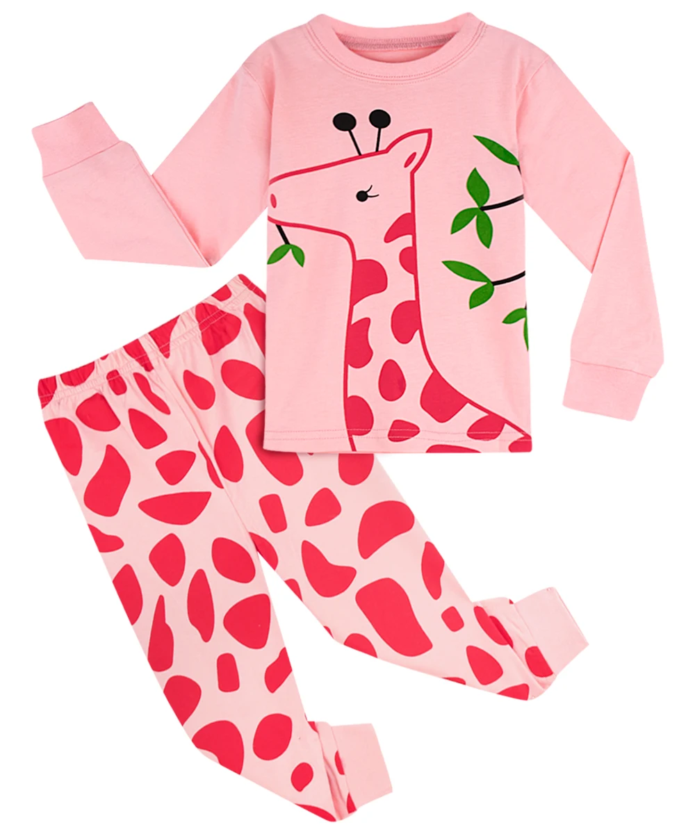 Детские пижамные комплекты, детская одежда для сна с рисунком динозавра и единорога для мальчиков и девочек, детские пижамы для малышей, детские пижамы с длинными рукавами - Цвет: Giraffe