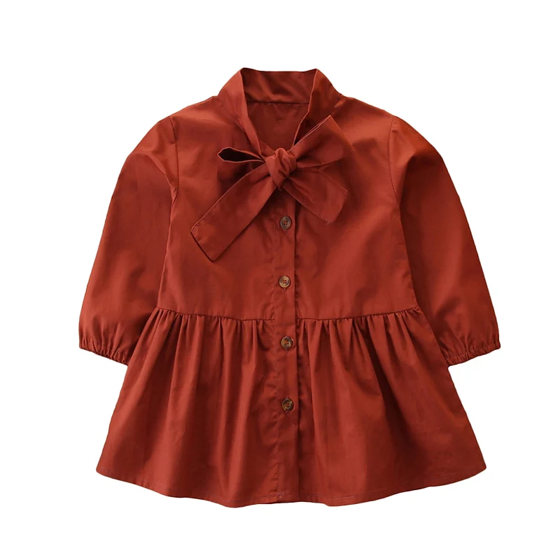 Детская одежда с бантом; платье для маленьких девочек; Одежда для девочек; Повседневные Вечерние платья-рубашки; модное студенческое платье