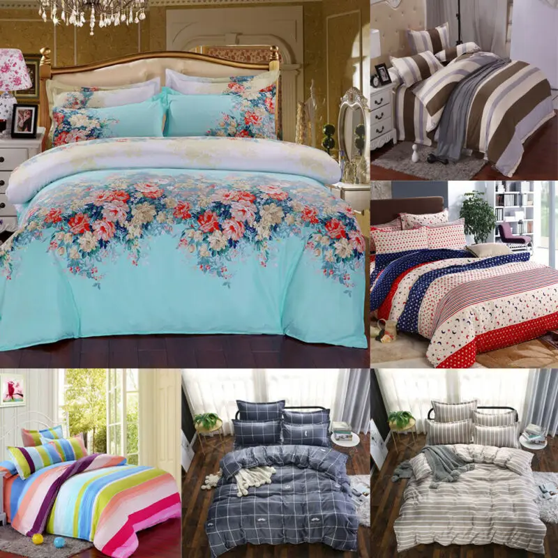 Duvet Cover with Pillow Case /& Bed sheet Quilt Bedding Set Single Double King