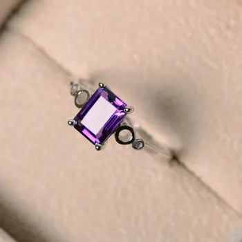 

Pure Zircon Inlaid Amethyst Simple Ring Ladies Models Ring S925 Sterling Silver Exquisite Ring Fashion Jewelry Gift