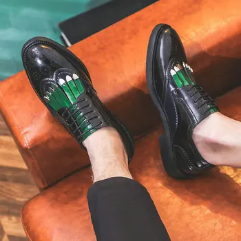 

Men Formal Patchwork Shoe PU Leather Casual Man Brogue Dress Shoes Wedding Party Shoes A57-10