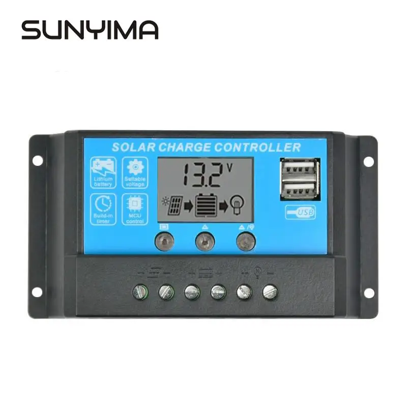 

SUNYIMA 15A 12V 24V Auto Solar Charge Controller Regulator Controller PWM With LCD 5V Dual USB For lead acid lithium battery