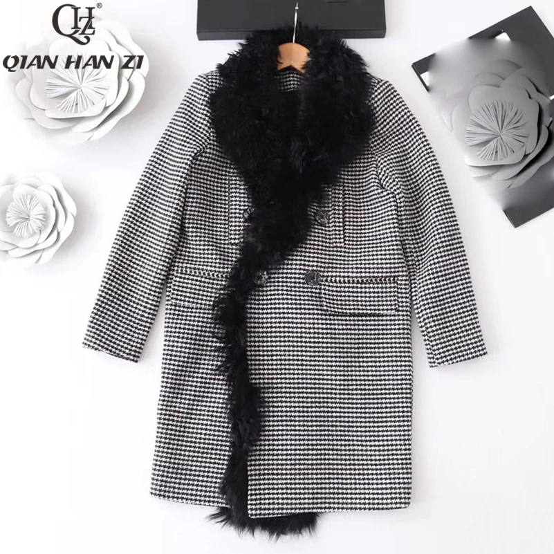 

Qian Han Zi Women Wool Coat Plaid Women Loose Long Double Breasted Woolen Coat Winter Coat Woolen Overcoat 2019 Coats