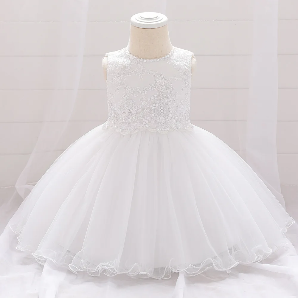 

3-24M Newborn Infant Baby Girls Dress Princess Pearls Tulle Party Wedding Birthday Baptism Dresses For Girls Baby Costumes