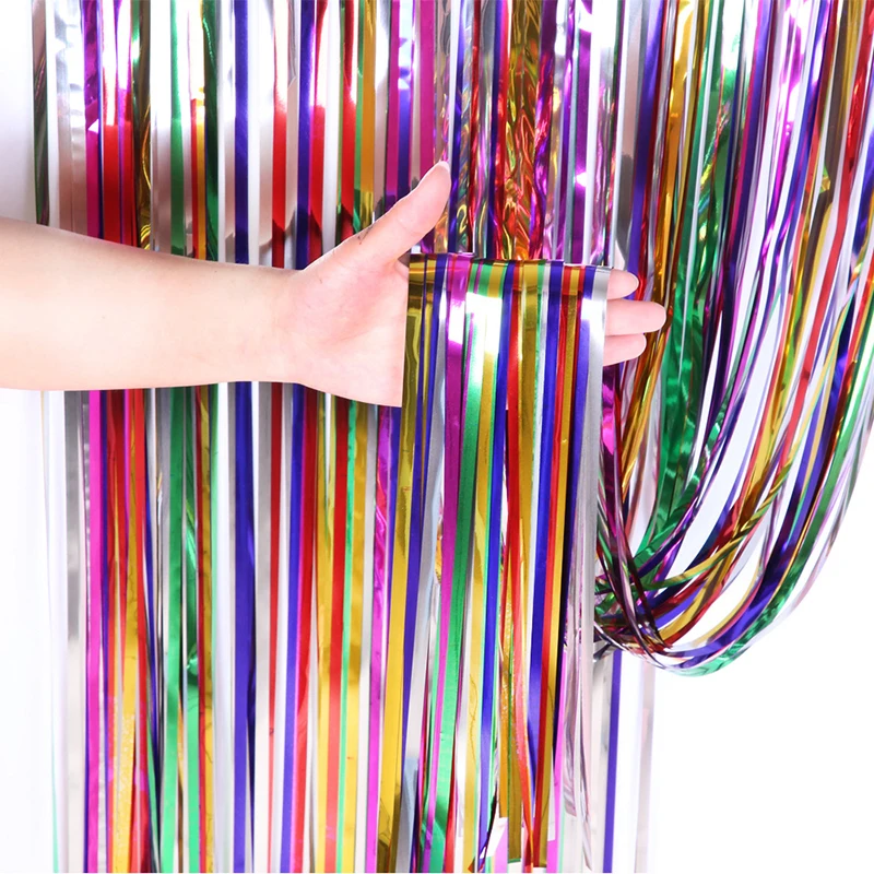 Safety Backdrop Decoration Rainbow Tinsel Foil Fringe Curtain Glitter Party 1*2M Home Supplies | Дом и сад