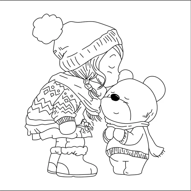 

10x10 Girl kiss bear Transparent Clear Stamps for Scrapbooking for DIY Card Making Cutting Crafts Stencil