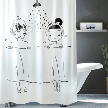 

Shower Illustration Waterproof Mildew Shower Curtain Toilet Partition Curtain Bathroom Curtain with Hooks
