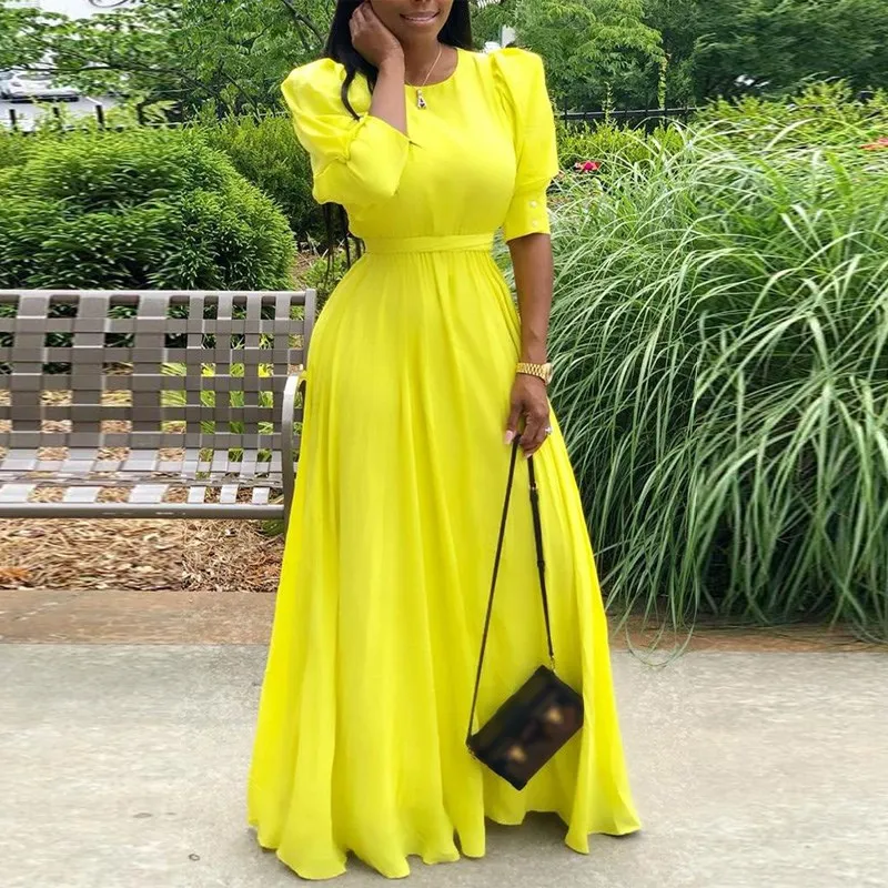 

Formal Maxi Dress Women Solid Daily Church Dress Elegant Party Vestidos A-Line Sahes Casual Long Dresses