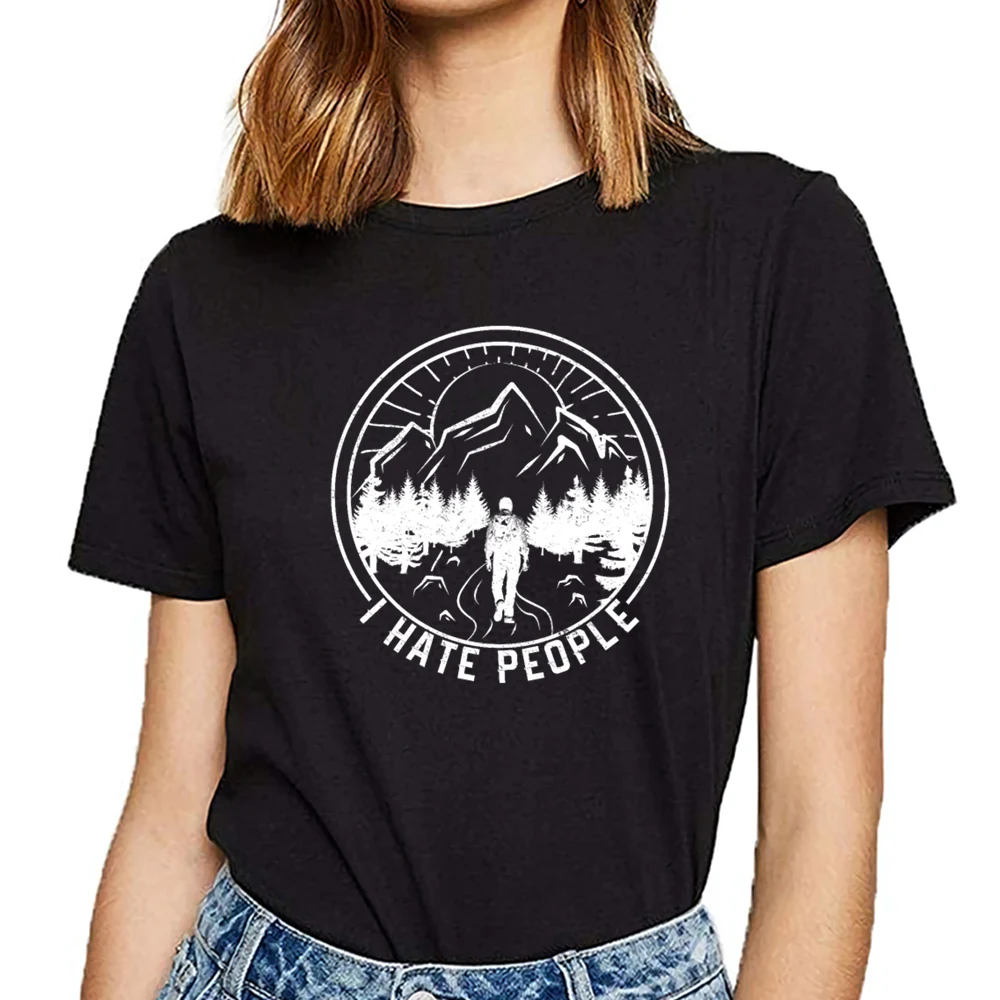 Tops T Shirt Women i hate people design the desire to hike camping Funny White Print Female Tshirt | Женская одежда