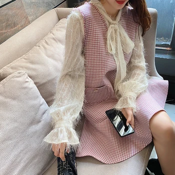 

MISHOW 2020 Spring New Plaid Dresses Female Casual Suspender V-Neck Mini Dress Women Female Vestidos MX20A1050