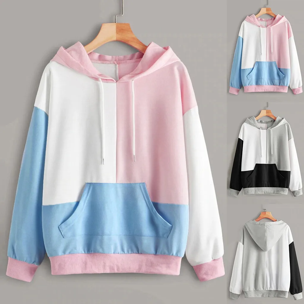 Женская толстовка с круглым вырезом и карманами Повседневная Свободная