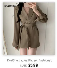 RealShe, весенний блейзер для женщин, отложной воротник, длинный рукав, пуговицы, сплошные блейзеры для девушек, Осень-зима, элегантное пальто для женщин