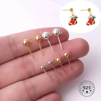 

s925 Sterling Silver Ball Earring Charms DIY Ball Pins Gold Color Stud Earring Needles Accessories For Jewelry Making Findings