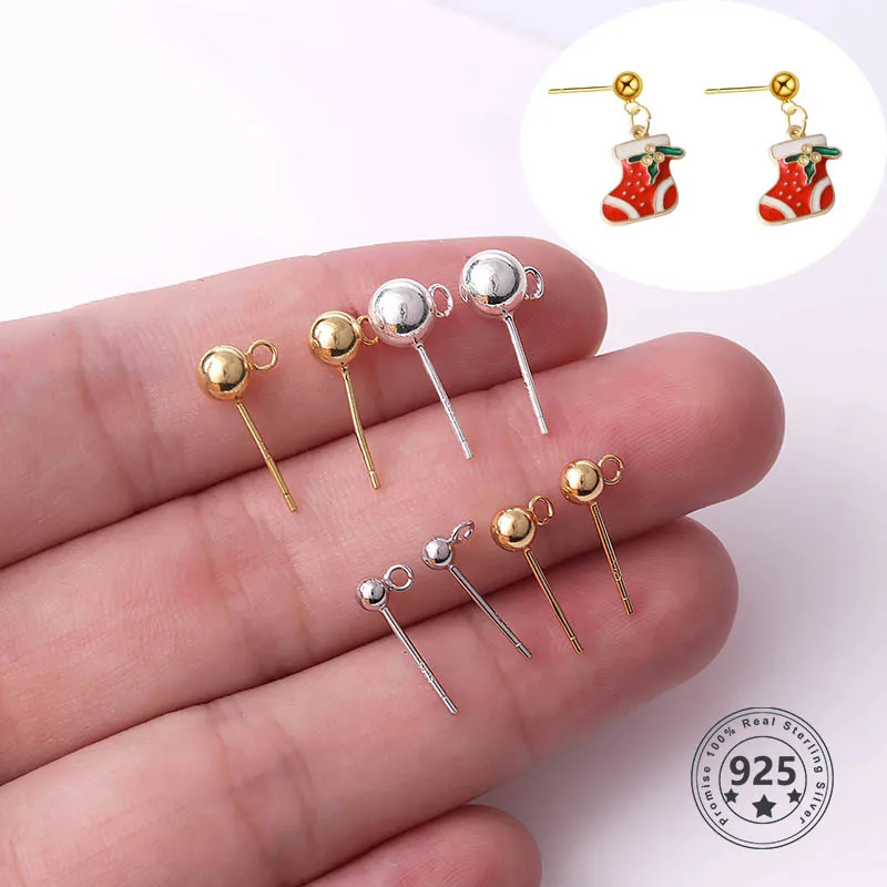 Серьги гвоздики из серебра s925 пробы шарики шармы сделай сам в виде шарика