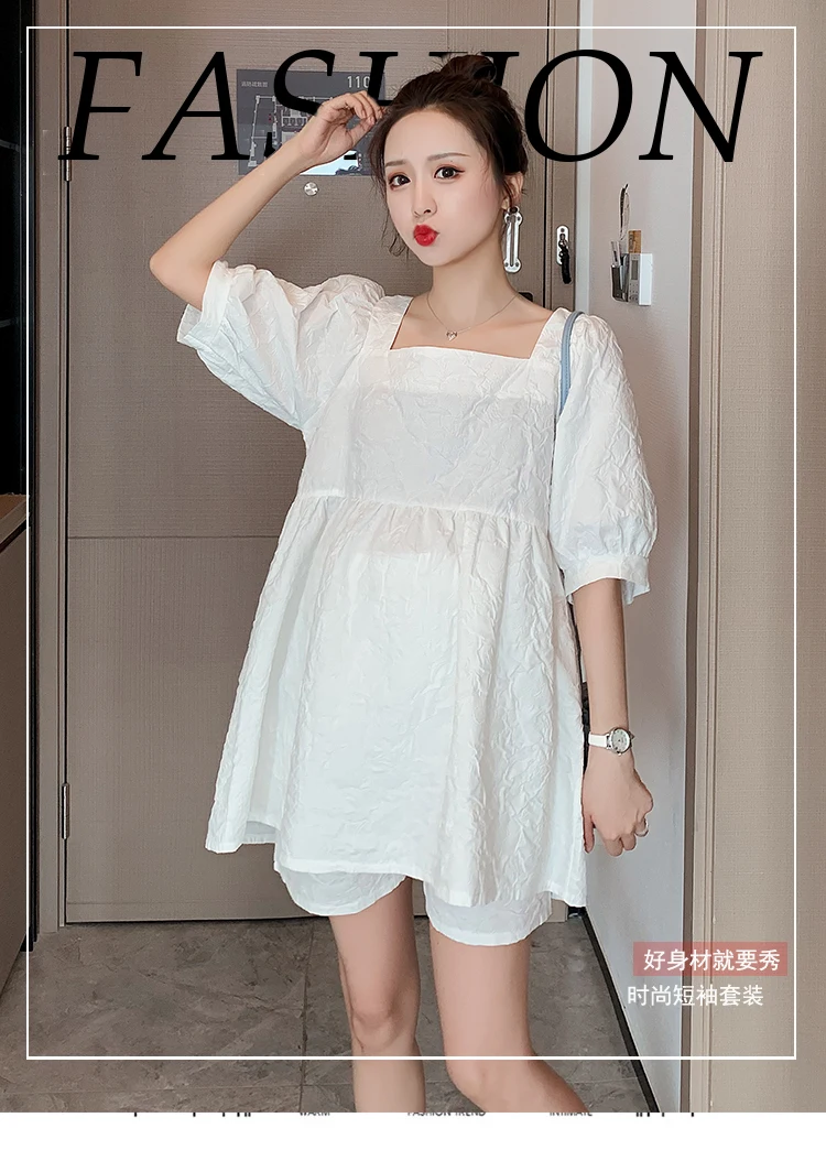 91690# Maternity Tops+ Pants Two-piece Maternity Clothes Loose Stylish Short Sleevess Set Pregnant Women Pregnancy Clothes